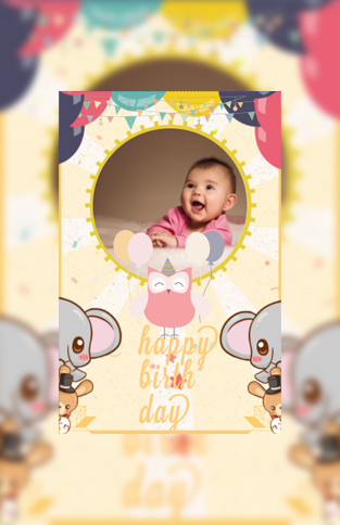 生日祝福贺卡萌娃周岁生日派对邀请函模板